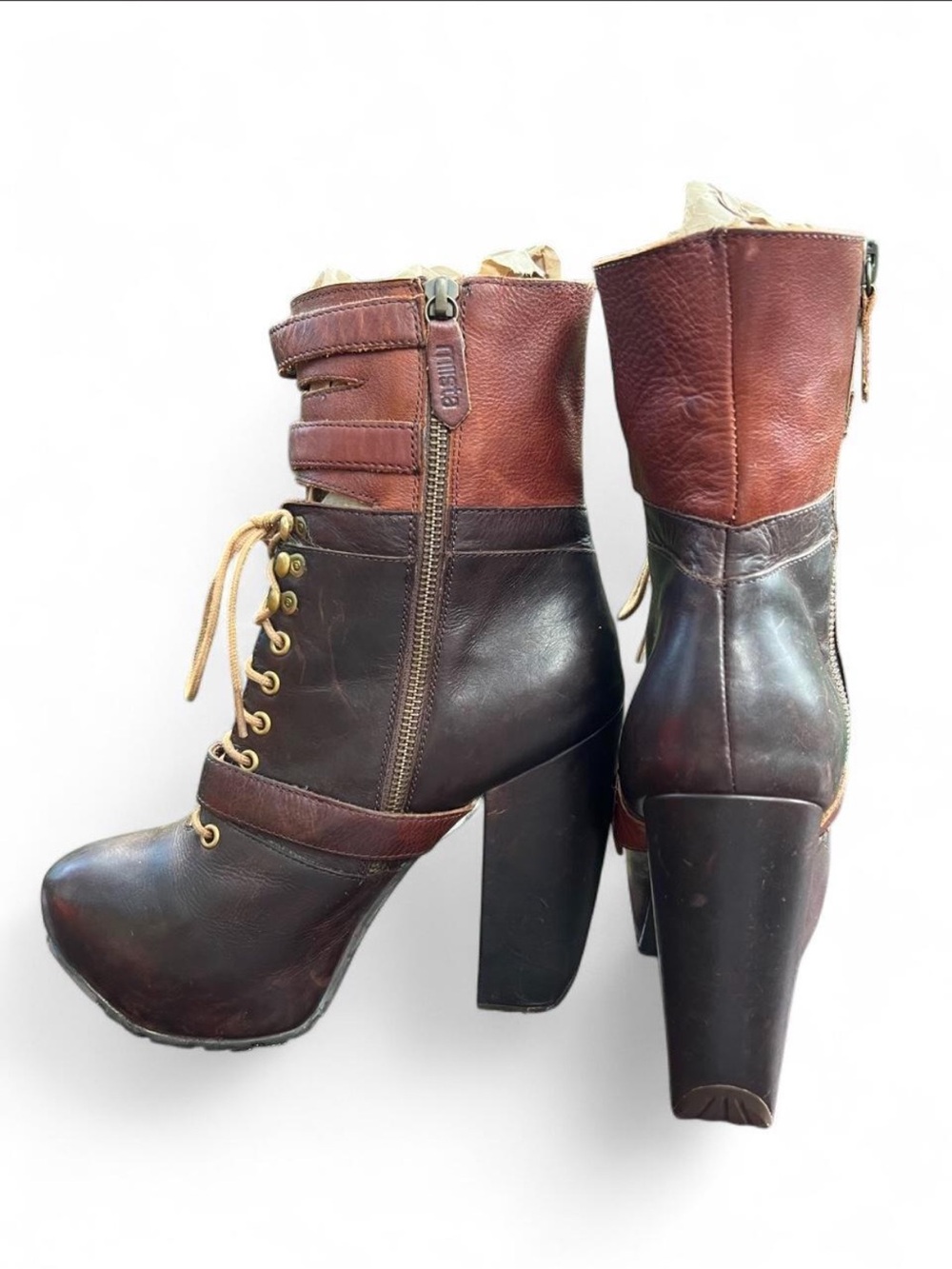 Miista Brown Leather Lace-Up Andee Platform Boots with Buckle Straps - Picture 4 of 8